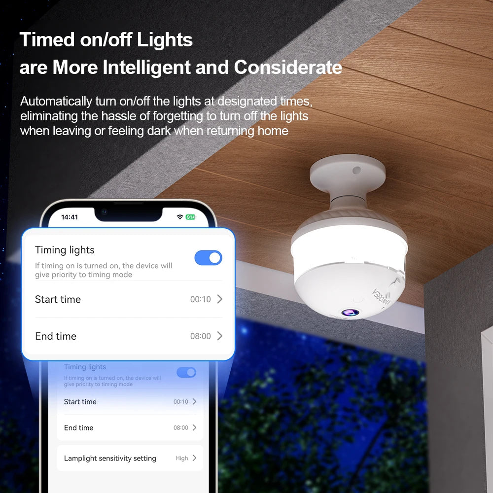 4MP WIFI E27 Bulb V380 Pro Security Camera Full Color Night Vision Two-Way Voice Wireless Auto Tracking Fisheye WiFi Camera