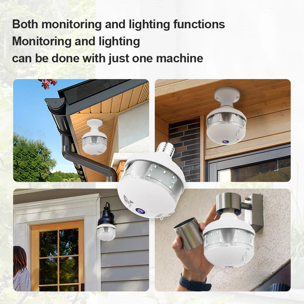 4MP WIFI E27 Bulb V380 Pro Security Camera Full Color Night Vision Two-Way Voice Wireless Auto Tracking Fisheye WiFi Camera
